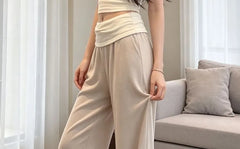 High Waist Two Tone Loose Fit Straight Leg Pants