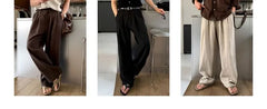 High Waist Linen Plain Baggy Wide Leg Pants