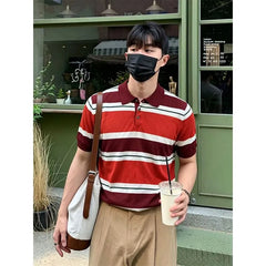 Short-Sleeve Striped Knit Polo Shirt