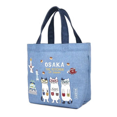 Cat Nekomaruke Osaka Trip Mini Canvas Tote Bag Light Blue