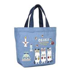 Cat Nekomaruke Osaka Trip Mini Canvas Tote Bag Light Blue