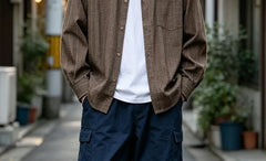 Oversized Gather-Waist Checker Shirt