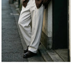 Details Herringbone Straight-Cut Relaxed Pants
