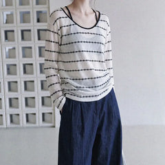 Set: Long-Sleeve Striped Top + Halter Neck Crop Top