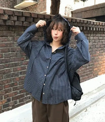 Long-Sleeve Hooded Plaid Shirt