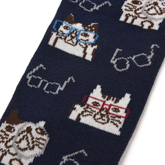 Nekomaruke Cat Print Socks Blue