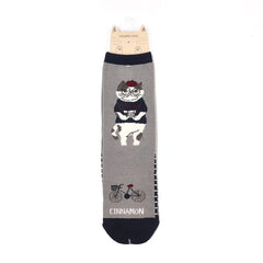 Cinnamon Cat Print Socks Gray