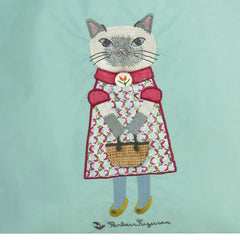 Parlor Suzurando Water Repellent Cat Embroidery Tote Bag M Size Mint