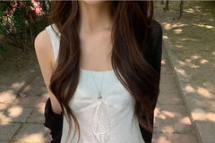 Sleeveless V-Neck Plain Lace Trim Crop Top