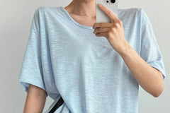 Short-Sleeve Round Neck Plain Slit T-Shirt