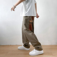 Patchwork Straight-Cut Loose Pants