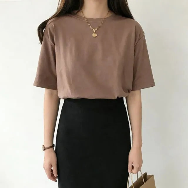 Short-Sleeve Round Neck  / V-Neck Plain T-Shirt