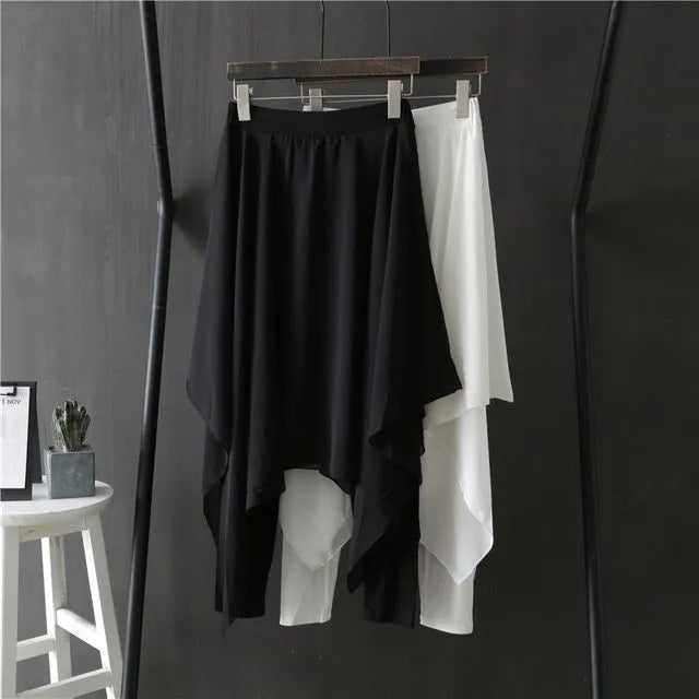 Elastic Waist Plain Asymmetrical Skirt Overlay Dance Pants