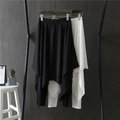 Elastic Waist Plain Asymmetrical Skirt Overlay Dance Pants