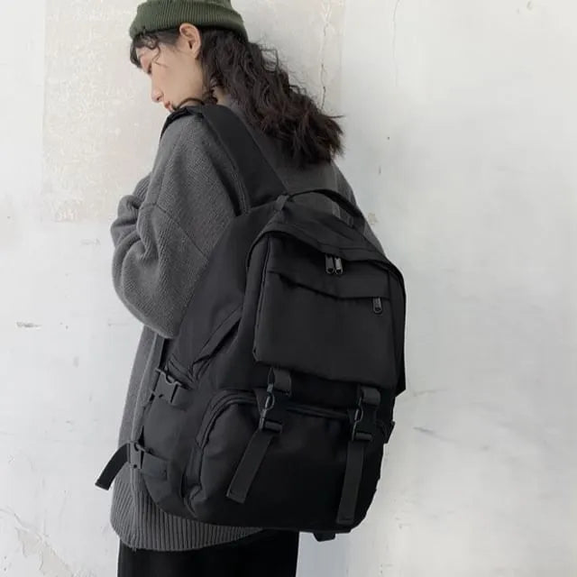 Plain Multi-Pocket Nylon Backpack