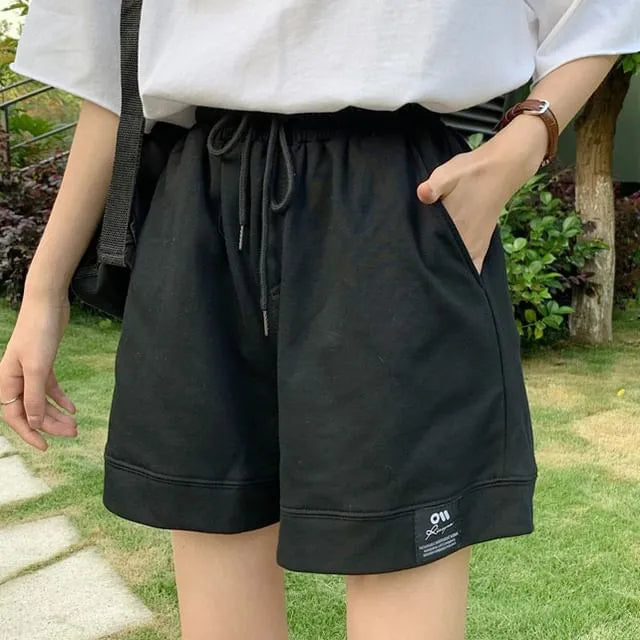 Drawstring Wide Leg Sweat Shorts