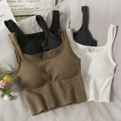 Square-Neck Plain Slim-Fit Cropped Tank Top