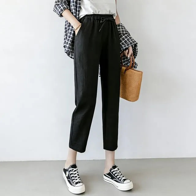 Drawstring-Waist Crop Tapered Pants