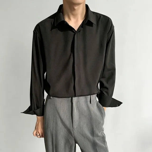 Plain Long-Sleeve Loose Shirt