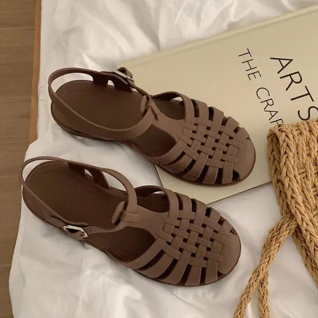 Faux Leather Cutout Slingback Roman Sandals