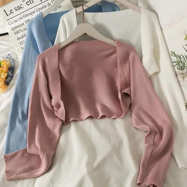 Plain Knit Cropped Cardigan