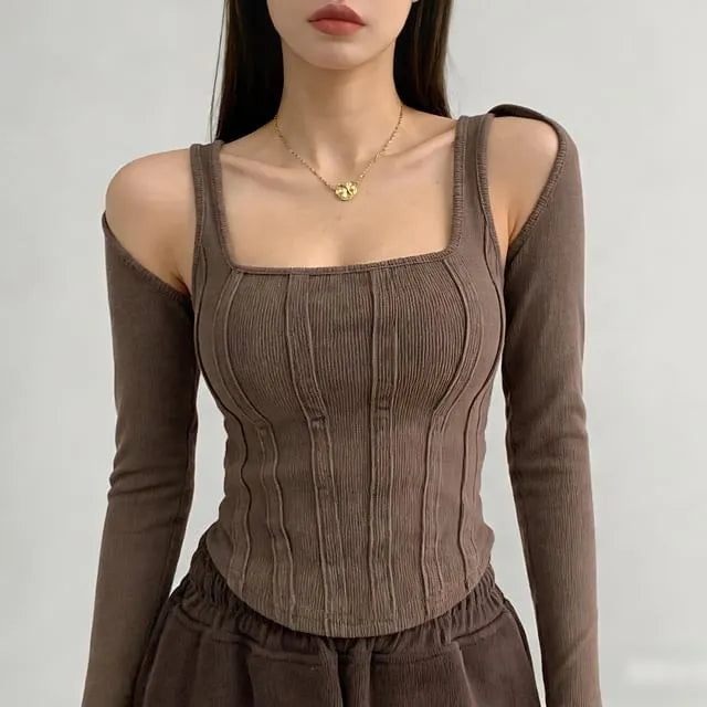 Set: Paneled Crop Tank Top + Bolero Top