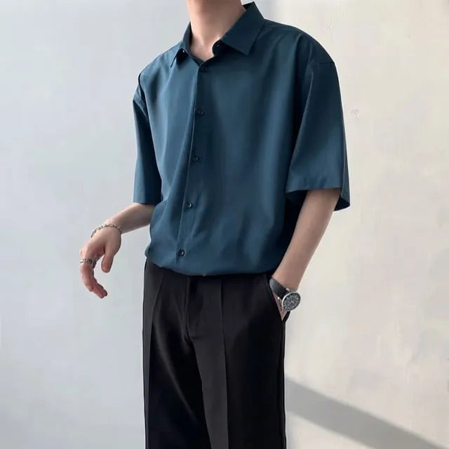 Short-Sleeve Loose Plain Shirt