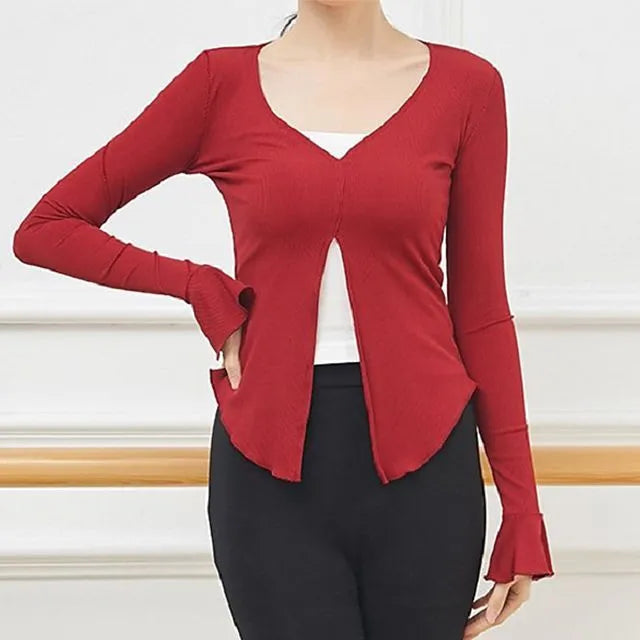 Long-Sleeve Front-Slit Dance Top