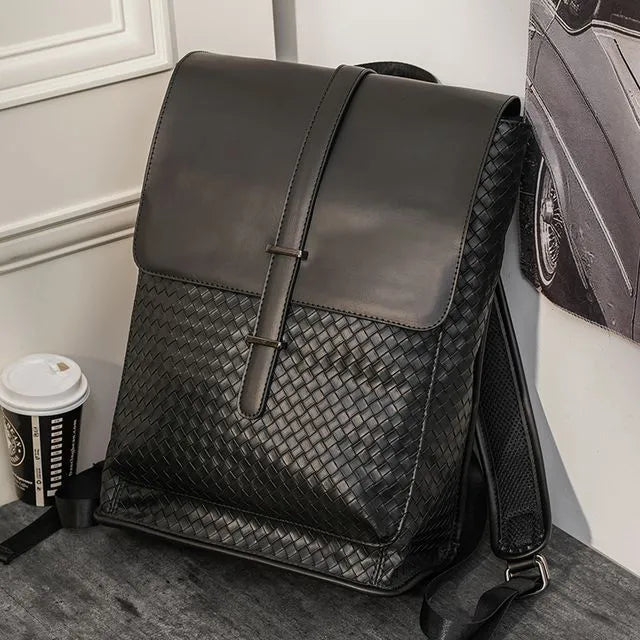 Woven Faux Leather Backpack