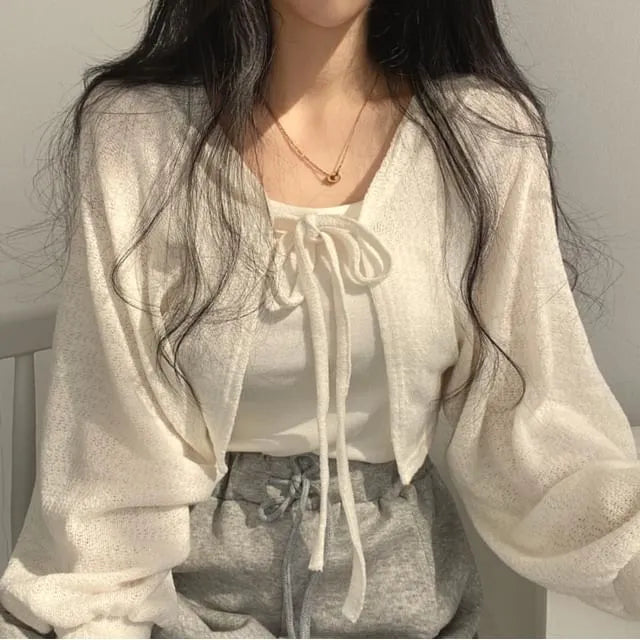 Puff Sleeve Tie-Front Bolero