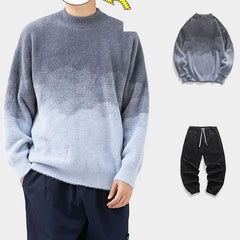 Crew Neck Gradient Sweater / Drawstring Waist Plain Harem Pants