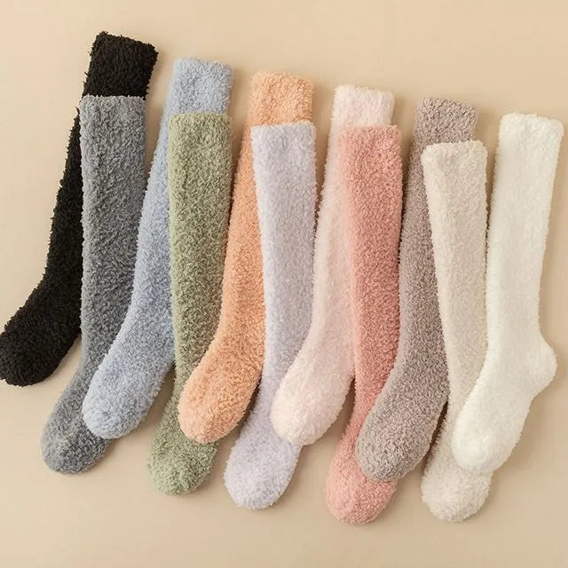 Set of 2 Pairs: Plain Fleece Knee High Socks