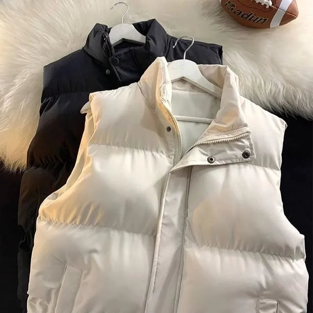 Stand-Collar Zip Puffer Vest