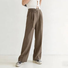 High-Waist Plain Self-Tie Wide-Leg Suit Pants