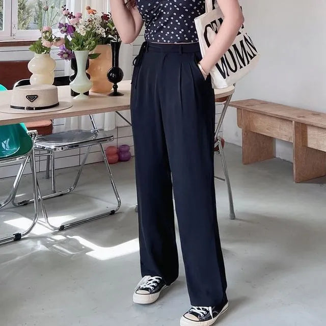 High Waist Plain Wide Leg Pants