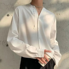 Long-Sleeve Plain Button-Up Shirt