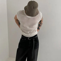Crew Neck Plain Ribbed Knit Tank Top