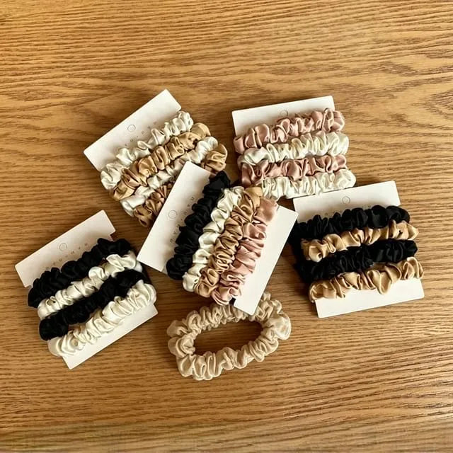 Set of 4: Shirred Silk Hair Tie (various designs)