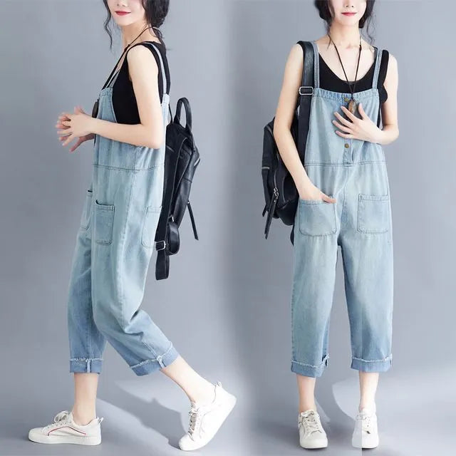 Spaghetti Strap Denim Crop Jumpsuit