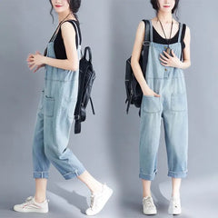 Spaghetti Strap Denim Crop Jumpsuit