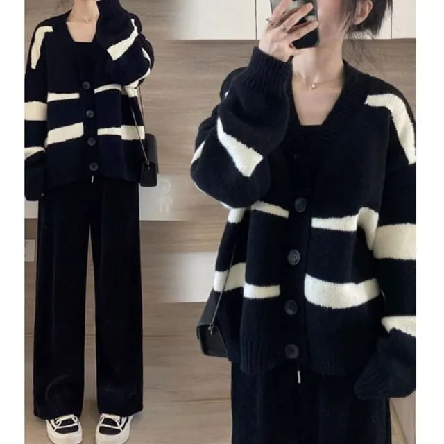 Maternity V-Neck Striped Cardigan