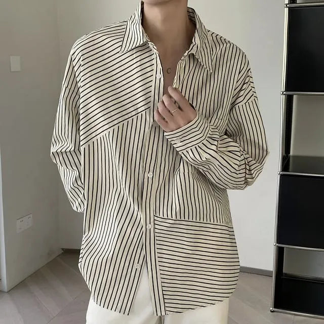 Long-Sleeve Striped Asymmetrical Shirt
