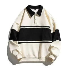Long-Sleeve Striped Polo-Neck Sweatshirt