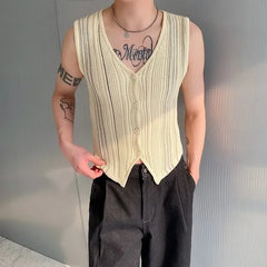 V-Neck Ribbed Button Knit Tank Top