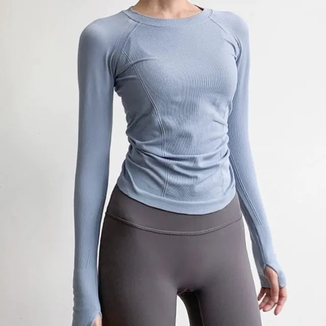 Long-Sleeve Crewneck Plain Sports Top