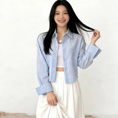 Long-Sleeve Plain Crop Shirt