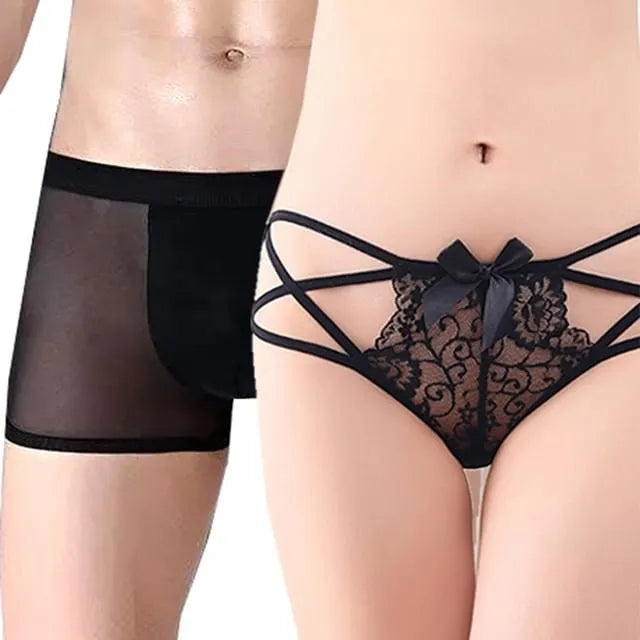 Couple Matching Set: Mesh Boxer Briefs + Panty