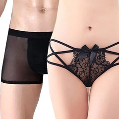 Couple Matching Set: Mesh Boxer Briefs + Panty
