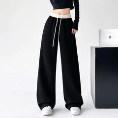 Drawstring Waist Two Tone Wide Leg Sweatpants
