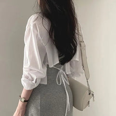 Long-Sleeve Plain Crop Shirt
